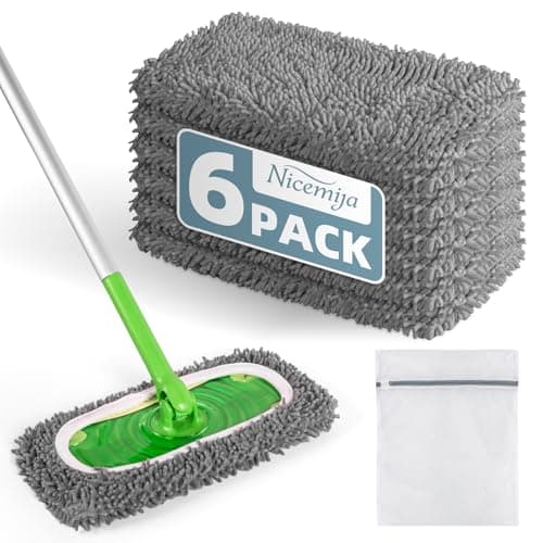 Nicemiya 6 Pack Reusable Mop Pads Compatible with Swiffer Sweeper, Washable Wet & Dry Mopping Sweeping Cloth for Multi-Surface Cleaning, Microfiber Chenille Pad Refills (Gray, Not Include MOP) - Image 1