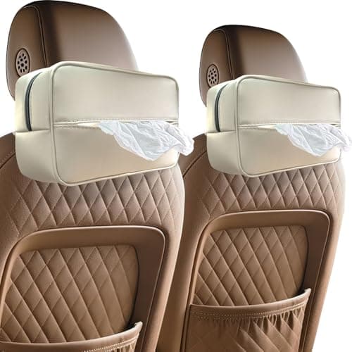 Witaxima Large Car Tissue Holder for 120 Standard Tissues, Premium PU Leather Tissue Holder in Car Backseat Rectangular, Napkin Holder for Car Fits for Kleenex Tissues Box Daily Use Black (2, Beige) - Image 1