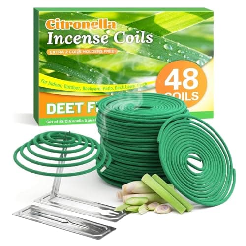 FIRIK Citronella Coils, 48 Pack Citronella Incense Coil with 2 Holders, Natural Lemongrass Fagrance, for Indoor and Summer Outdoor Patio Camping Trip Garden Gathering - Image 1
