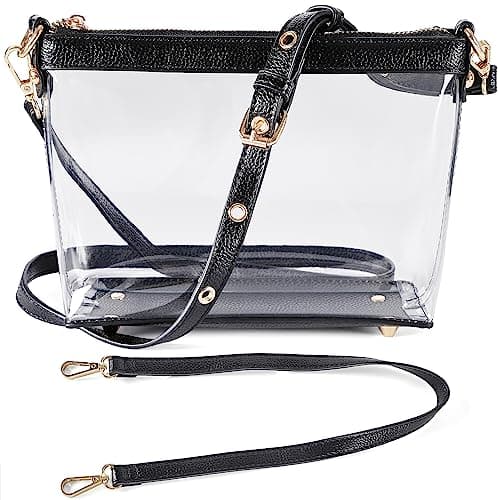 Y&R Direct 3-IN-1 Clear Zipper Crossbody Bag Transparent Purse Clutch with Leather Trim Women Gift Cute for Stadium Festivals Concert - Image 1