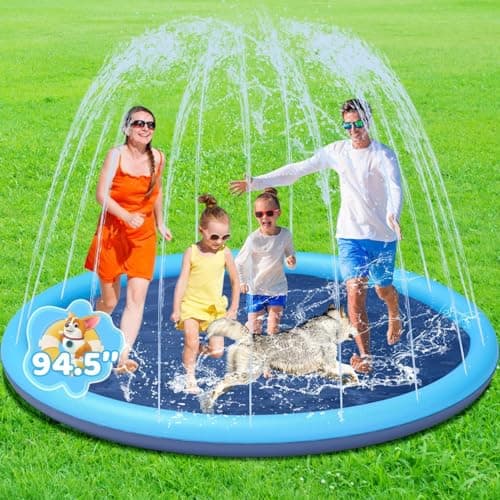 Non-Slip Large Sprinkler Splash Play Mat,YSJILIDE Splash Pad for Kids and Dog (Blue, XXL-95) - Image 1