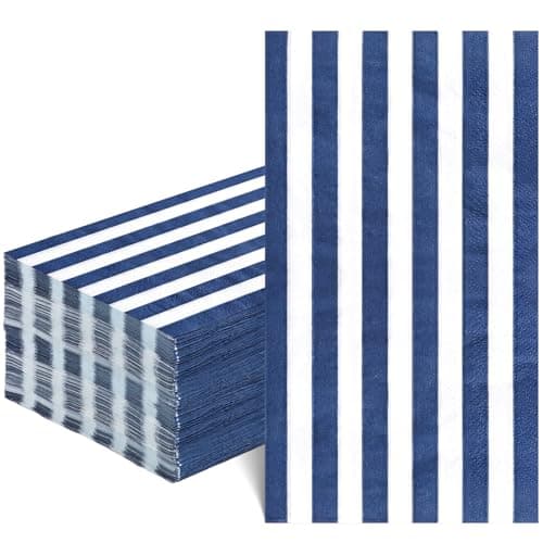 NatNarr 60 Pcs Navy Blue Striped Napkins, 2 Ply Blue Disposable Guest Bathroom Hand Towels Blue and White Dinner Napkins for 2026 Graduation Birthday Baby Shower, Patriotic