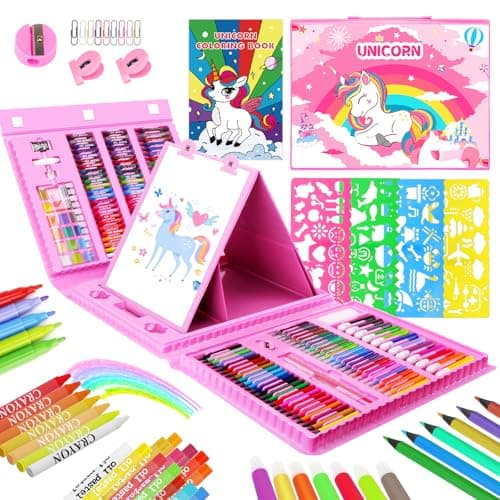homicozy Art Supplies for Kids,Drawing Kits Unicorn Art Case Coloring Set with Double Sided Trifold Easel,Crayon,Colored Pencil,Marker,Coloring Book,Stencil,Sticker,Drawing Stuffs Gifts for Girls 4-12 - Image 1