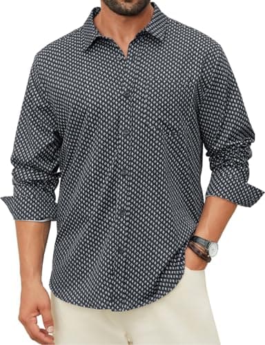Hardaddy Men's Pattern Long Sleeve Button Down Graphic Printed Business Casual Dress Shirts with Pocket Dark Gray M - Image 1