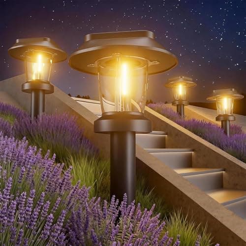 Pywut Solar Pathway Lights Outdoor - 8 Pack Solar Powered Garden Lights Waterproof IP65, Decor Landscape Lighting with Three Lighting Modes for Yard, Lawn, Walkway, Driveway, Warm White - Image 1