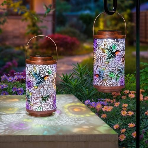 2Pack Solar Lanterns Outdoor Waterproof Hummingbird Garden Gifts for Mom, Multicolor Solar Lights Lantern for Backyard Garden, Pathway, Outside, Mothers' Day Gifts for Women Grandma - Image 1