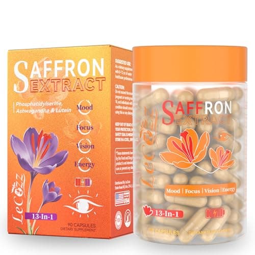 LeCozz Saffron Supplements for Women & Men: Organic Saffron Extract Capsules with Ashwagandha Supports Mood Balance Mental Focus Energy & Vision Non-GMO 90 Capsules - Image 1