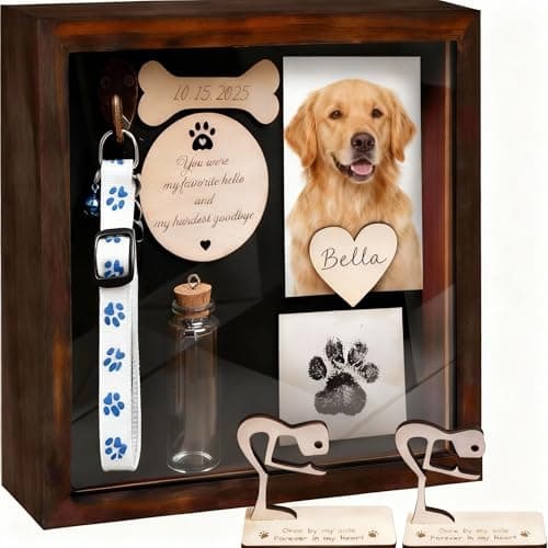 Pet Memorial Shadow Box for Dog Rustic Collar Holder Picture Frame - Image 1