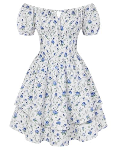 Scarlet Darkness Floral Corset Dress Summer Dresses for Women Girls 2026 Short Milkmaid Sundress with Pocket Blue and White Floral S - Image 1