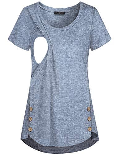 connche Tunic Tops for Leggings for Women, Quinee Mama Nursing Maternity Scoop Neck Cap Sleeve Pregnancy Shirts Breastfeeding Baggy Slouchy Leisure Knitted Clothes Light Blue XXL - Image 1