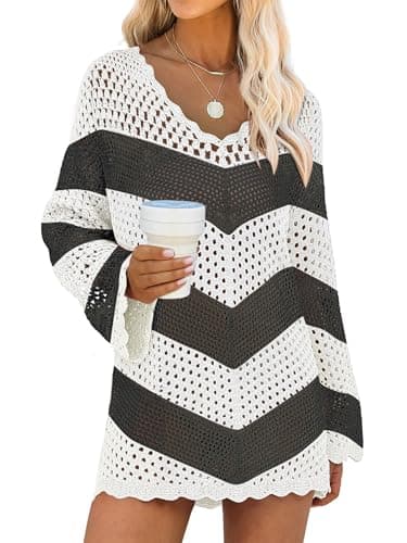 ANRABESS Swimsuit Cover Up for Women Crochet Bathing Suit Summer Swimwear V Neck Mesh Knit Dress 2026 Beach Vacation Clothes Medium - Image 1