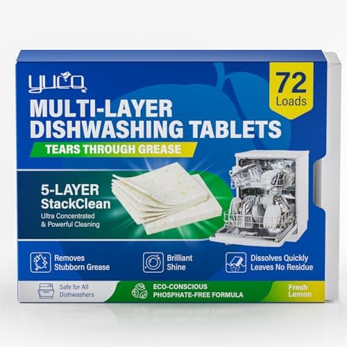 Dishwasher Detergent Tablets 72 Count: 5 Layer Powerful Dishwasher Detergent Eco-Friendly No Plastic Liquid-Free Dish Soap Cleaner Tab, Use in Dishwasher (Lemon)