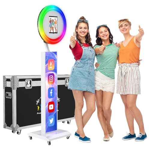 JIYANG Portable Photo Booth Compatible with Any Ipad,Photo Booth Stand Shell with ChackTok PhotoBooth VIP 2 Month Member and Flight Case,Free Custom Logo,Perfect for Parties,Wedding and Events(White)