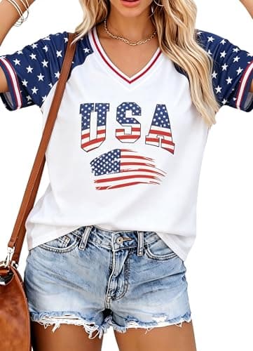USA Jersey Shirts for Women Oversized USA Soccor Jersey V Neck American Flag Tshirt 4th of July Outfits - Image 1