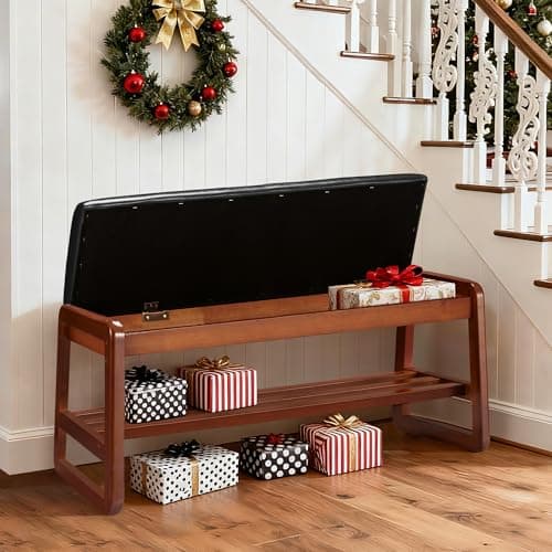 Solid Wood Shoe Rack with Flip-Top Storage, Entryway Shoe Bench with Cushion, 2 Tier Shoes Storage Organizer for Hallway, Living Room-(Black,39.37"-L) - Image 1