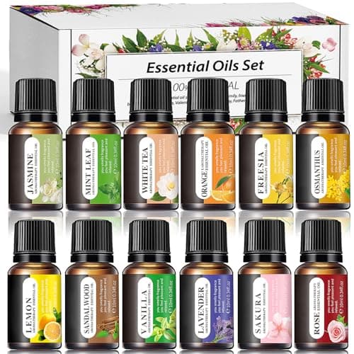 Essential Oils Set, 12 Scents, 10 ML Bottles, Lavender, Lemon, Rose, Jasmine, Vanilla, Sandalwood and More, for Humidifiers, Diffusers, Aromatherapy - Image 1