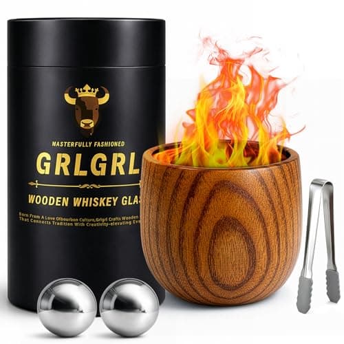 GrlGrl Charred Wooden Whiskey Glasses, Gifts for Men Old Fashion Bourbon Drinking Collins Cup, Fathers Day Gift for Dad, Husband, Brother, Boy Friend or Whiskey Lovers - Image 1