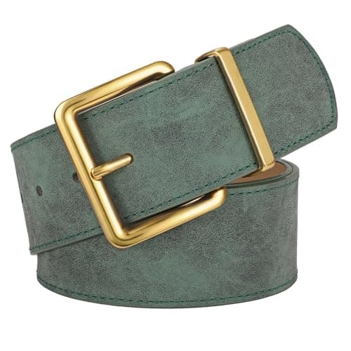 XZQTIVE Women Wide Chunky Belt for Dresses Fashion Thick Suede Belt with Gold Buckle, Olive Green(Fit Waist Size 23"-27") - Image 1