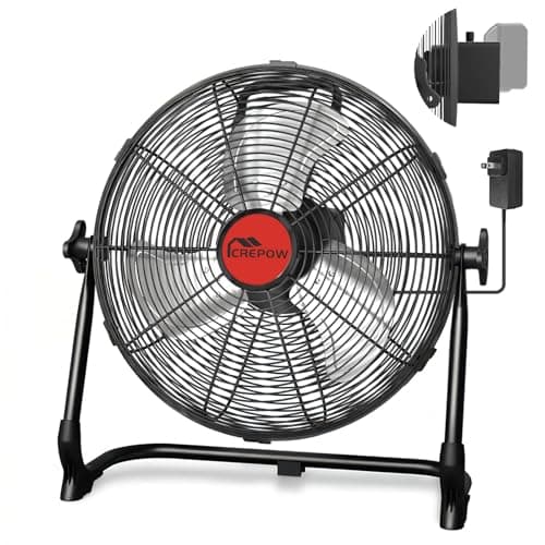 CREPOW 12" Portable Cordless Fan Compatible with Milwaukee 18V Battery, Battery Powered Floor Fans with AC Adapter, USB & Type-C Charging, Stepless Speed Fan for Jobsite Garage Camping(No Battery) - Image 1