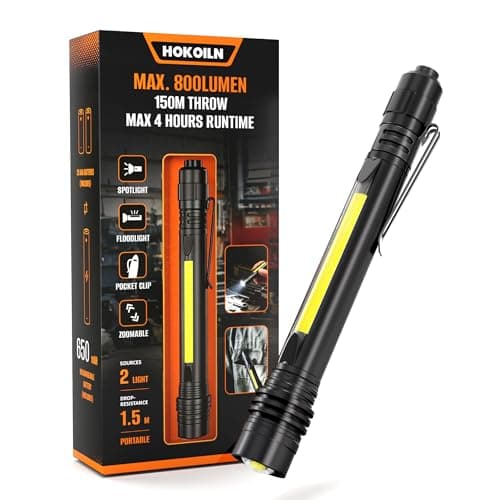 HOKOILN Pen Light, 800 Lumens Pocket EDC Flashlight Rechargeable, Dual Light Sources, Bright Pen Flashlight, Waterproof Handheld Flash Lights with Clip for Home, Emergencies (1, Midnight Black) - Image 1