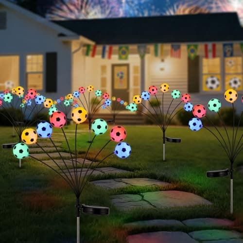 SPRKLINLIN Solar Football Garden Lights – Swaying LED Solar Lights Outdoor for World Cup Decor, Outdoor Waterproof Patio & Yard Lights with Flexible Wire & Heavy Base, Multi-Colored (2 Pack) - Image 1