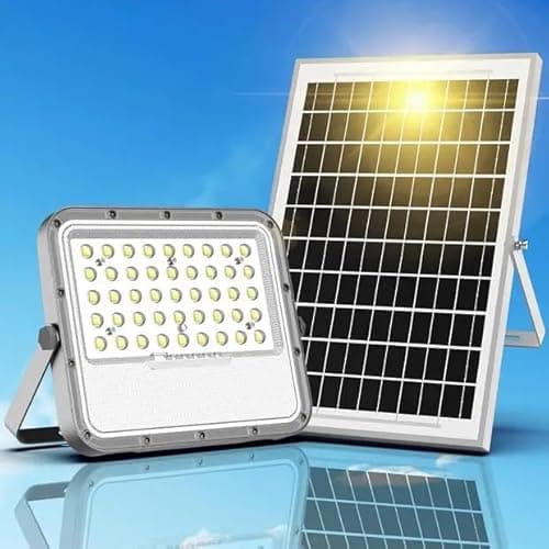 100W Solar Lights Outdoor 10000LM LED Automatic Light with 10000mAh Battery, IP65 Waterproof Outside Solar Powered Security Flood Light and 8.2ft Cable with Remote Control for Pathway, Patio & Yard - Image 1