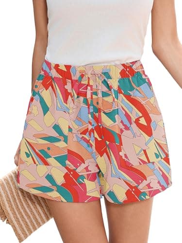 Heymoments Women's Wide Leg Shorts Lightweight Lifeful Color Block X-Large High Waisted Flowy Dressy Loose Fit Summer Ladies Cute Beach Trousers with Pockets - Image 1
