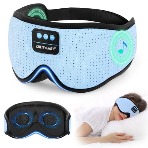 ZHENYEMEI 3D Sleep Mask with Bluetooth Headphones, Breathable Cotton Sleeping Headphones for Side Sleepers, Wireless Music Eye Mask with Timer, Gifts for Men Women, Blue - Image 1