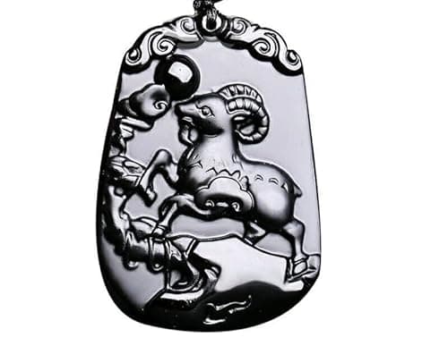 FUDIDU Goat Rectangle Black Obsidian Necklace for Unisex, Crystal Pendant with Vine Tree & Wealth Bead, Dainty Charm Amulet with Adjustable Cord, Protective Gemstone Jewelry for Success Friend's Gift - Image 1