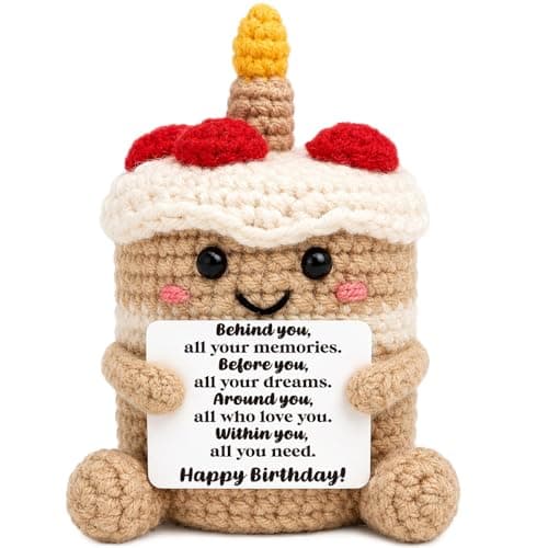 Mini Happy Birthday Gifts for Women Men Mom Sister Best Friend Daughter Funny Positive Handmade Crochet Cake 21st, 30th, 40th, 50th Birthday Decorations with Inspirational Card Unique Gift Ideas for Her Him - Image 1