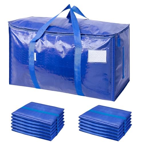 TICONN 12 Pack Extra Large Moving Bags Heavy Duty with Zippers & Carrying Handles, Durable Storage Bags Moving Boxes for Closet Organizers and Storage (12 Pack, Blue) - Image 1