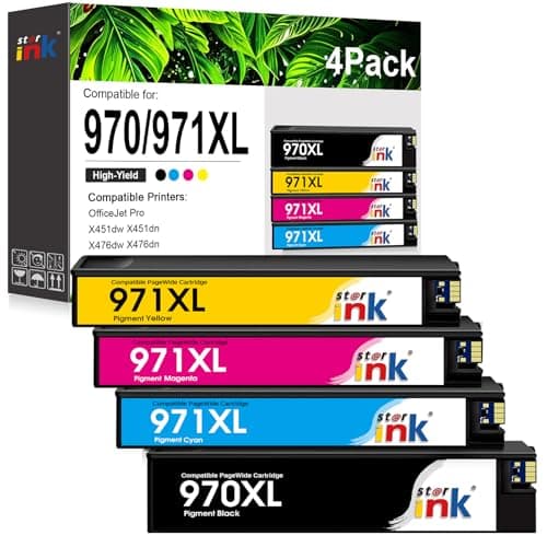 970XL 971XL Ink Cartridges High Yield 4 Pack Replacement for HP 970XL 971XL 970 971 Compatible with Officejet Pro X476dw X576dw X451dw X551dw X451dn X476dn Printer (Black, Cyan, Magenta, Yellow) - Image 1
