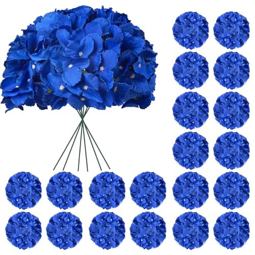 BSMYBO 50pcs Hydrangea Artificial Flowers Royal Blue Faux Hydrangea Flowers Heads with Stems Silk Flowers for Wedding Arch, Table Centerpieces, Home, Garden, Baby Shower, Party Decor - Image 1