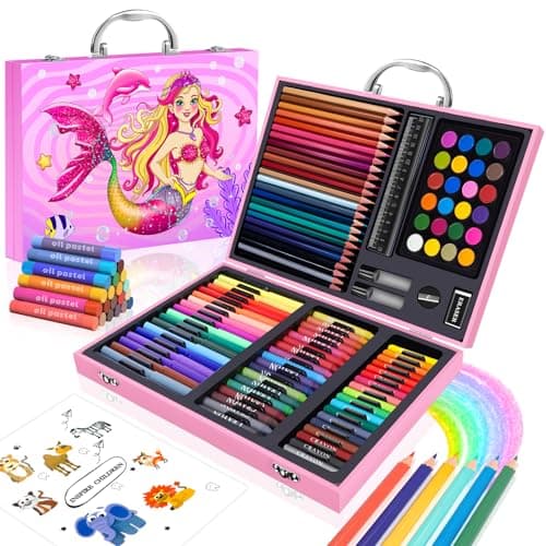 homicozy Art Supplies Kit for Kids Ages 4-12,Mermaid Art Case Coloring Set,Drawing Kits with Markers, Crayons, Colored Pencils,Oil Pastels,Coloring Book,School Supplies,Gift for Kids Artist Age 4+ - Image 1