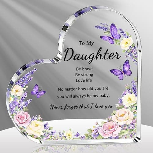 Daughter Gifts from Mom, Gifts for Daughter Heart Acrylic Plaque Sign Home Decor Desk Office Decorations Birthday Gift for Her Stocking Stuffers for Teens - Image 1