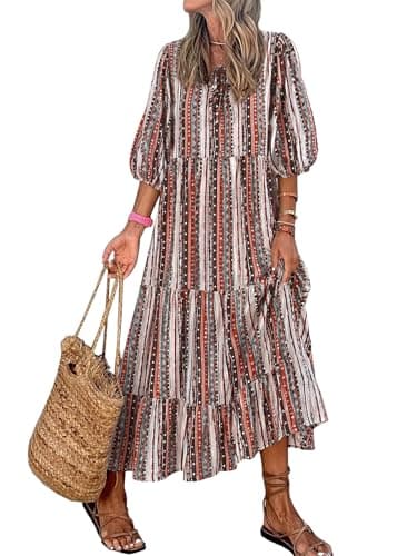 EXLURA Womens Summer Faux Linen Boho Maxi Dresses Oversized V Neck Half Sleeve Floral Flowy Casual Long Maternity Dress 2026 - Image 1