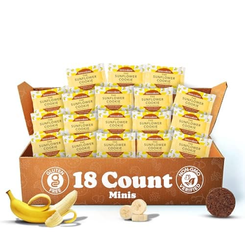 Love + Chew Mini Vegan Cookies, Gluten Free, 4g Plant Based Protein Per Cookie, Healthy Snacks for Adults or Kids, Refined Sugar Free, Individually Wrapped, Sunflower Seed Based Banana Bread, 18 Pack - Image 1