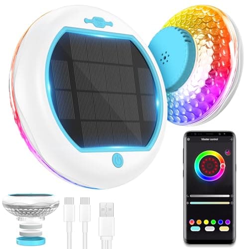 Purheme Solar Pool Chlorine Floater with Floating Light, APP-Controlled, RGB Color, IP68 Waterproof, Large Capacity for 2 Tablets (Blue for 4 Tablets) - Image 1