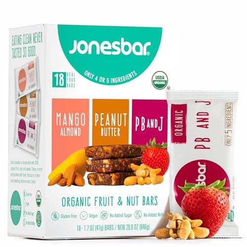 JONESBAR Organic Plant Based Protein Bars | 18 Count Variety Pack | Fruit & Nut Bar, Kosher, Gluten Free, Breakfast Bars, School Snacks, Vegan Snack & Healthy Snacks for Adults and Kids (Pack of 18) - Image 1