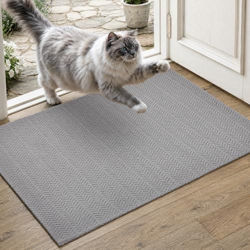MatEssenz Entryway Rug 2' x 3', Washable Indoor Door Mat, Non Slip Low Profile Area Rug, Durable Herringbone Woven Farmhouse Rug for Front Door, Mudroom, Laundry Room, Grey - Image 1