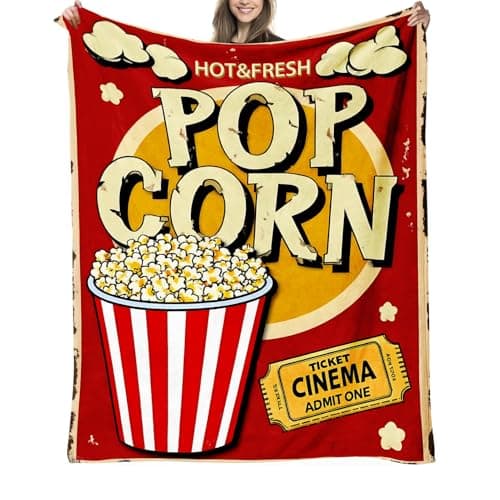 Popcorn Throw Blanket Gifts for Movie Lovers, Soft Cozy Flannel Decorative Vintage Film Cinema Themed Blanket for Movie Room Couch Bed Sofa Office Travel Nap Birthday Christmas Holiday Present 50"x60"