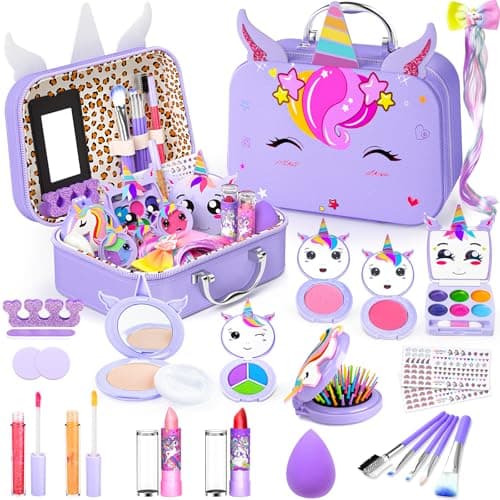 Mqsiuve Kids Makeup Kit for Girl - Non-Toxic Kids Washable Makeup Girls Toys, Girls Makeup Kit Princess Toys Real Play Makeup Set Birthday Girls Gift for Ages 3 5 6 7 8 9 10-12 Year Old, Purple - Image 1