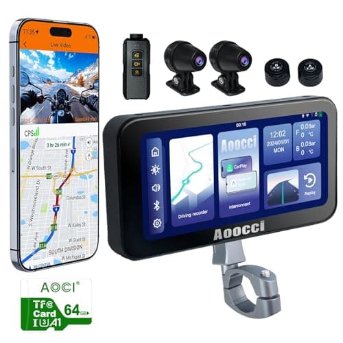 Aoocci C6 PRO Motorcycle Dash Cam Front and Rear, Motorcycle CarPlay, 1080P Dual Dash Motorbike Camera with Apple CarPlay and Android Auto, GPS & Emergency Lock, 140° Wide Angle, IP67 Waterproof - Image 1