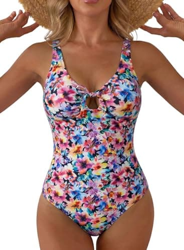 Aleumdr Sexy One Piece Swimsuit for Women Tummy Control Swimsuit V Neck Slimming Bathing Suit Swimwear 2026 Floral Purple XX-Large - Image 1