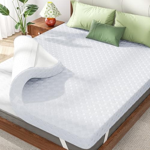 Qocismile Full Mattress Topper,Gel Memory Foam Mattress Topper for Pressure Relief,3inch Full Size Bed Topper,Firm Mattress Pad Dual-Side 2 in 1 Foam,Bamboo Rayon Cover,21" Elastic Straps,Warm-White - Image 1