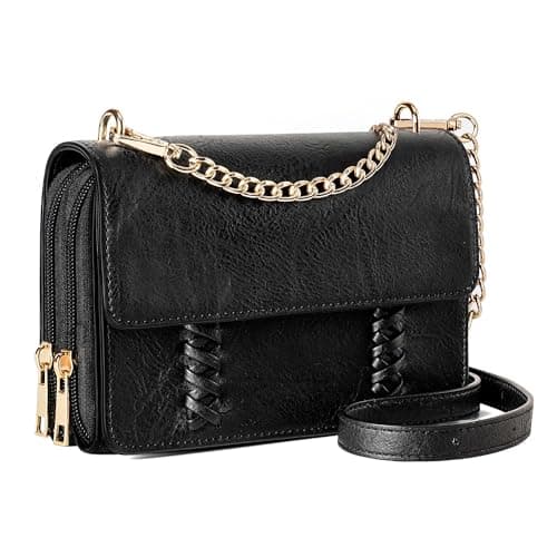 Goinsound Flap Crossbody Purse for Women Vegan Leather Wallet Small Vintage Shoulder Bag Classic Braided Crossbody Bag with Credit Card Slots, Black - Image 1