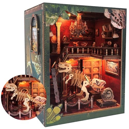 Soothee DIY Book Nook Kit with LED Lights (Dinosaur Museum) - 3D Puzzles for Adults & Teens, Miniatures and Model Building Kits for Bookshelf Decor, Relaxing Craft & Unique Gift for Craft Lovers - Image 1