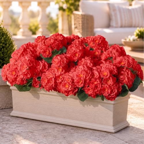 AMORISE 12 Bundles Artificial Geranium Flowers for Outdoor, Fake Silk Red Geraniums Flower, UV Resistant Look Real Faux Plants for Front Door Garden Porch Patio Balcony Yard Indoor Home, FF20, Red - Image 1