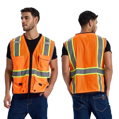 SRsafety High Visibility Vest, Security Vest with 9 Pockets,Mesh Safety Vest for Construction Workers Sanitation Workers - Image 1