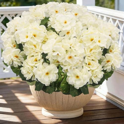 FULLMUSIC Artificial Flowers for Outdoor, UV Resistant Realistic Geranium Fake Flowers-Faux Flowers for Outdoor planters, Garden, Porch, Patio, Window Box Home Decor All Year Round (6, White) - Image 1